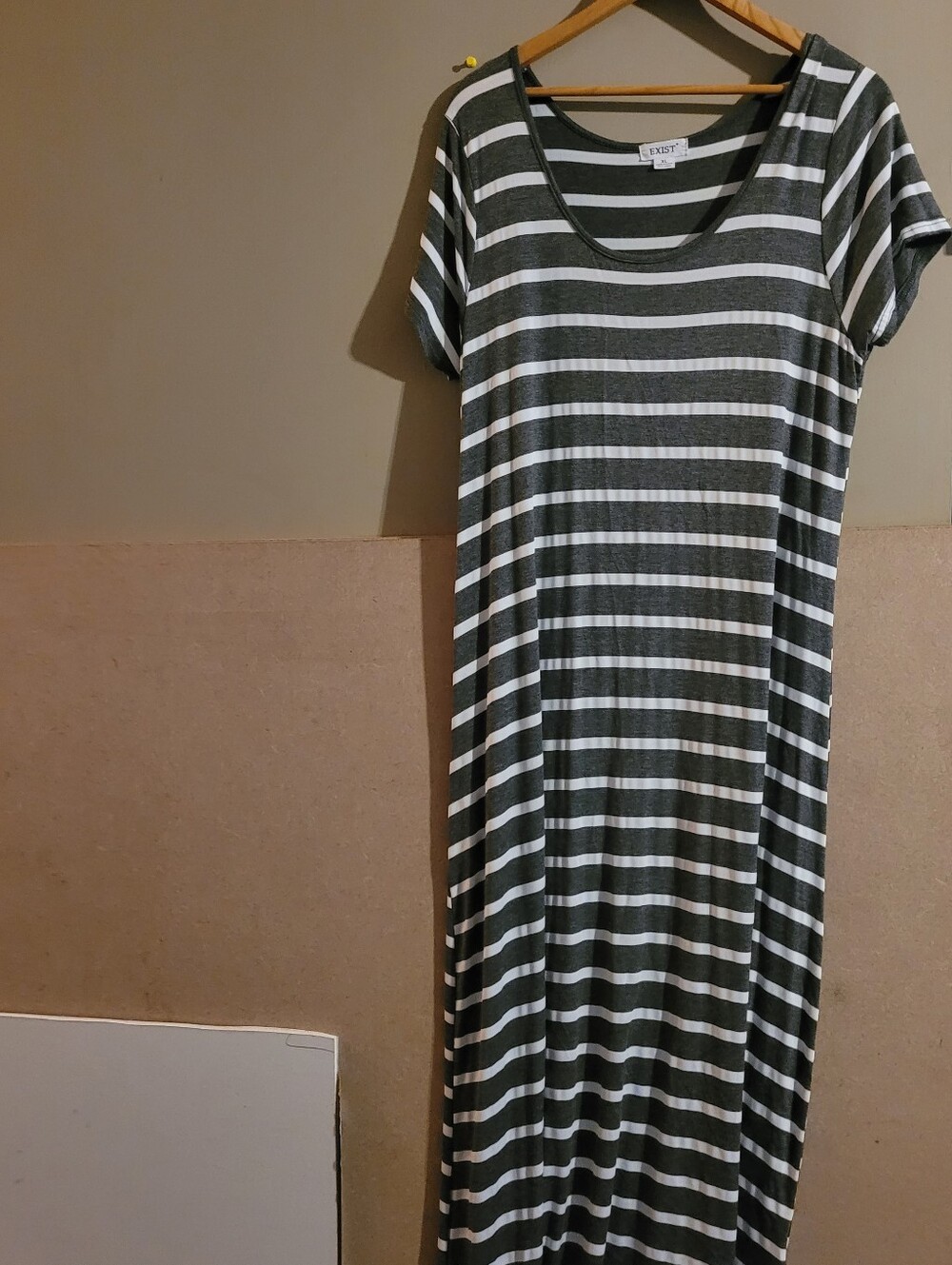 Exist Grey and White Striped Short-Sleeve Maxi Dress Xl
